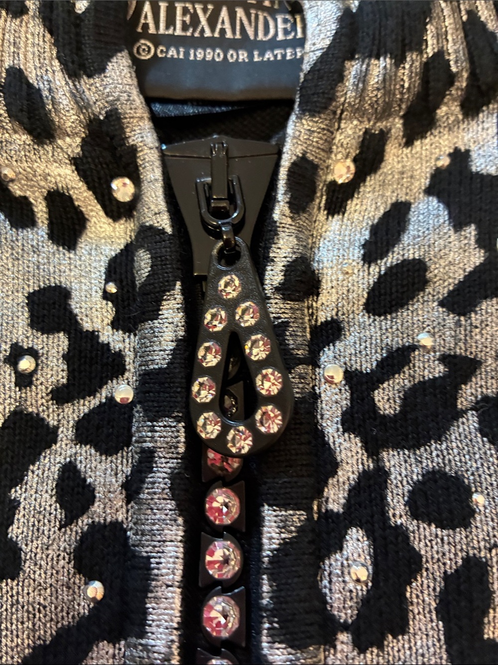 Christine Alexander Studded Leopard Bomber Jacket - Black & Silver - Picture 4 of 7